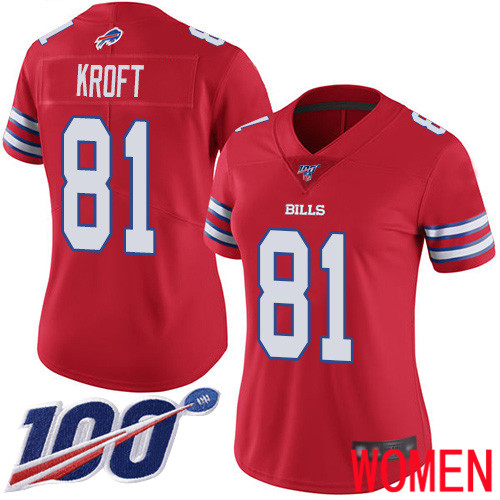 Women Buffalo Bills #81 Tyler Kroft Limited Red Rush Vapor Untouchable 100th Season NFL Jersey->women nfl jersey->Women Jersey